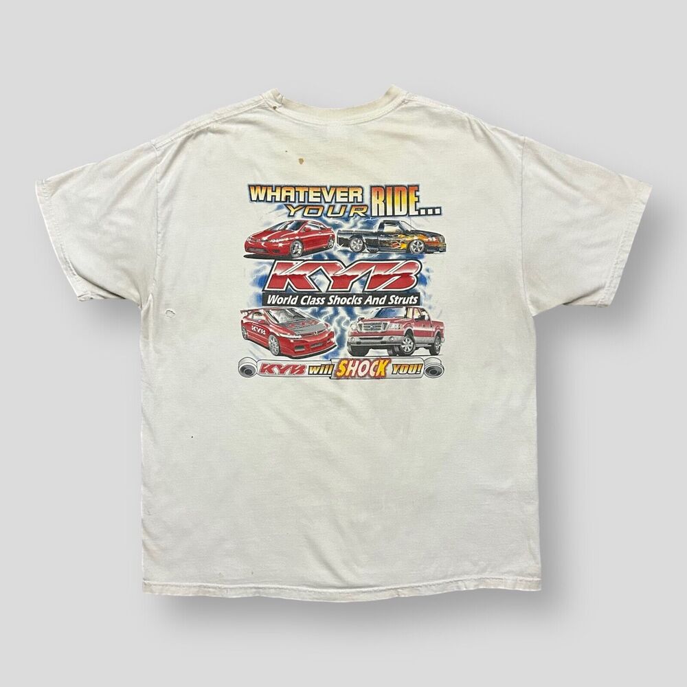Thrashed Shirt Work Tee KYB Car Truck Shocks Struts y2k Graphic Tee White XL
